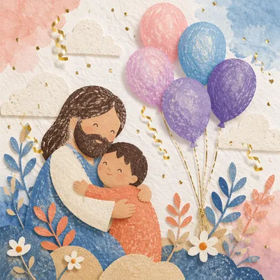 Gold Confetti and Pastel Balloon Celebration Background