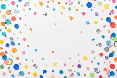 Rainbow Confetti Celebration on White Background