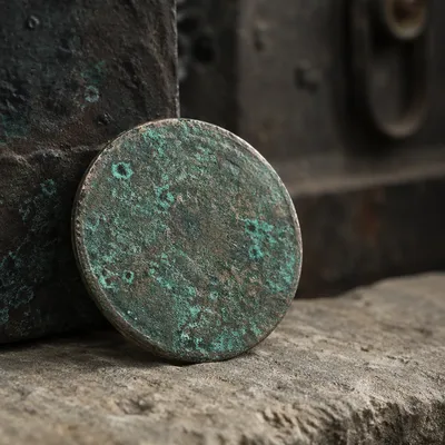 Aged Copper Disc With Green Patina