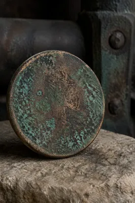 Aged Copper Disc With Green Patina