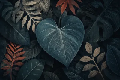 Moody Charcoal Tropical Leaf Texture Background