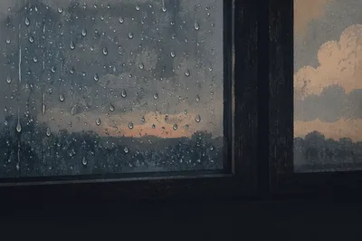 Charcoal Rain Droplets on Moody Window