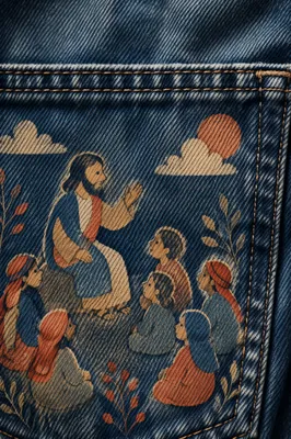 Blue Denim Pocket Seam Macro Texture