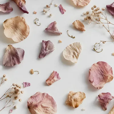 Dried Flower Petals on White Background