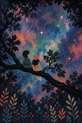 Purple Nebula Through Night Woodland Canopy