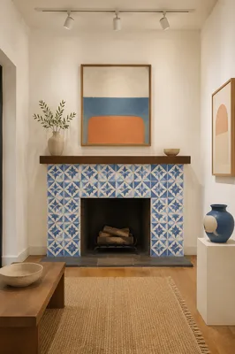 Minimal Blue Geometric Fireplace Gallery Interior