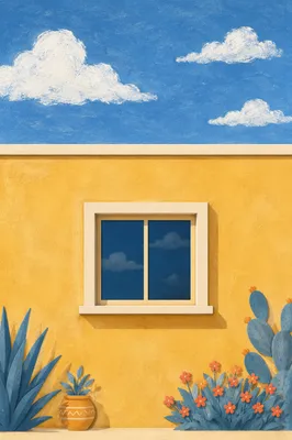 Minimal Mustard Wall With Blue Sky