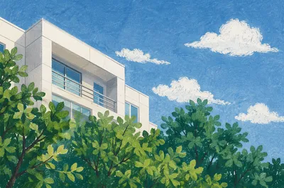 Modern White Building Behind Green Trees
