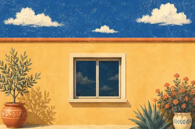 Minimal Mustard Wall Under Blue Sky
