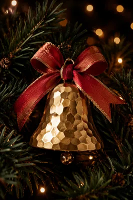 Golden Bell Ornament with Evergreen Sparkle