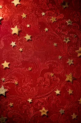 Festive Red Fabric with Gold Star Confetti