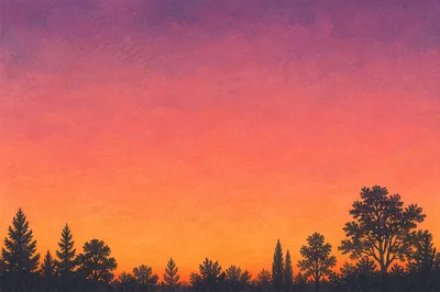 Gradient Sunset Sky with Tree Silhouettes