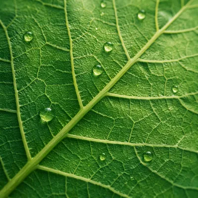 Dewy Green Leaf Veins Macro Background