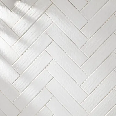 Clean White Herringbone Tile Background