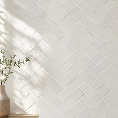 Clean White Herringbone Tile Background