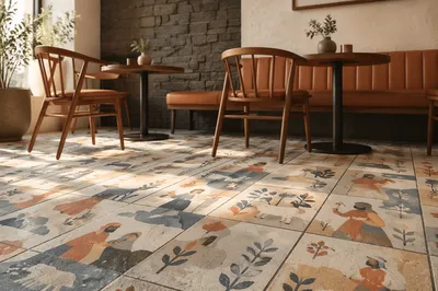 Clean White Herringbone Tile Café Floor
