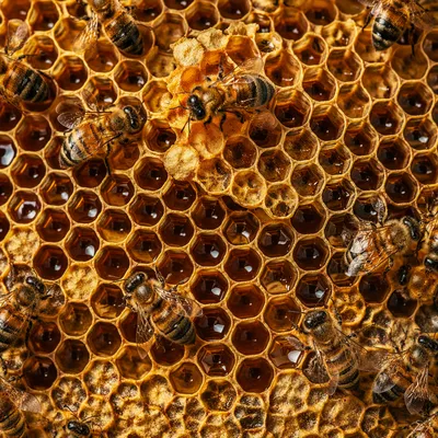Golden Honeycomb Texture With Honeybees