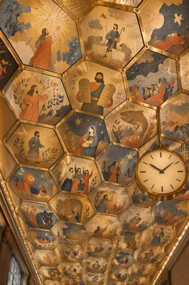 Gold Hexagonal Honeycomb Ceiling With Clock