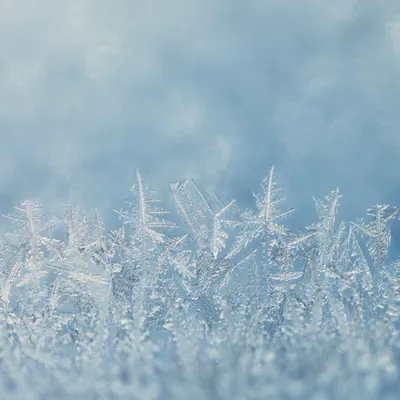 Delicate Frost Crystals on Blue Glass
