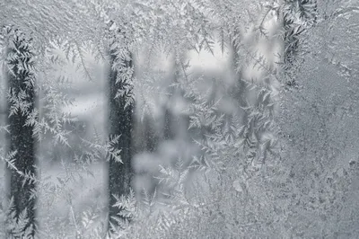 Winter Frost Crystals on Window Glass