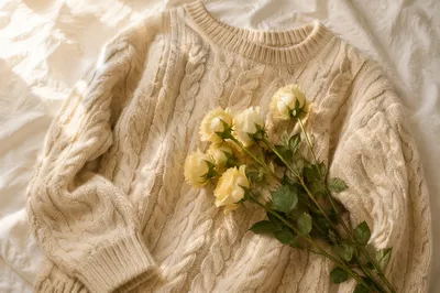 Cozy Cable Knit Texture with Yellow Roses