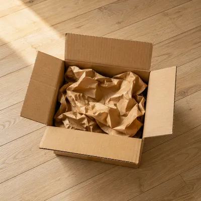 Recycled Kraft Paper in Open Cardboard Box
