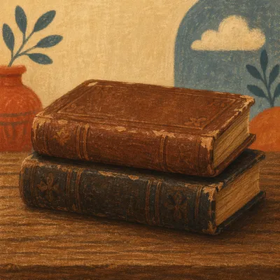 Aged Brown Leather Books Close Up