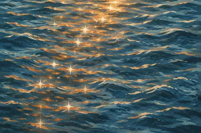 Turquoise Ocean Ripple Background With Golden Glints