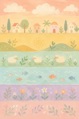 Pastel Rainbow Stripe Folk Art Background