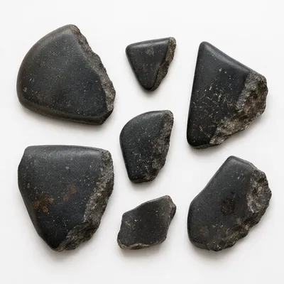 Polished Dark Granite Fragments on White