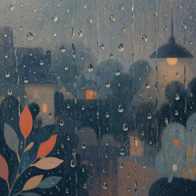Moody Raindrops on Blurred Window Background