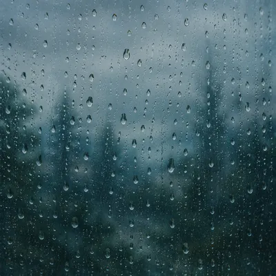 Moody Raindrops on Blurred Window Background