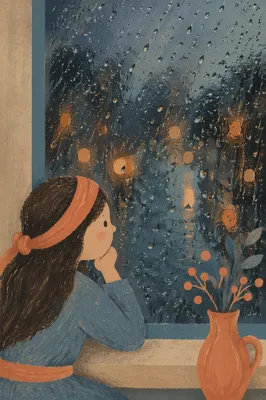 Moody Raindrops on Blurred Window Background