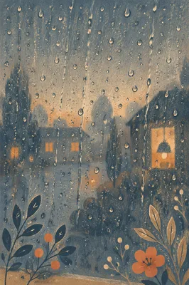 Moody Raindrops on Window Background