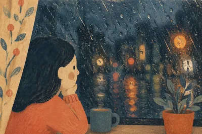 Moody Raindrops on Window Background