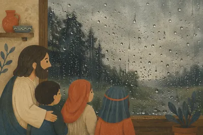 Moody Raindrops on Blurred Window Background