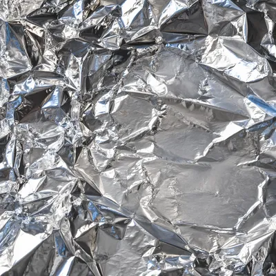 Crumpled Silver Foil Reflective Texture Background