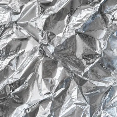 Crumpled Silver Foil Reflective Texture Background
