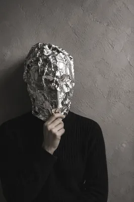 Crumpled Silver Foil Surreal Portrait