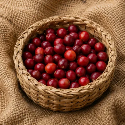 Rustic Wicker Basket with Red Coffee Cherries