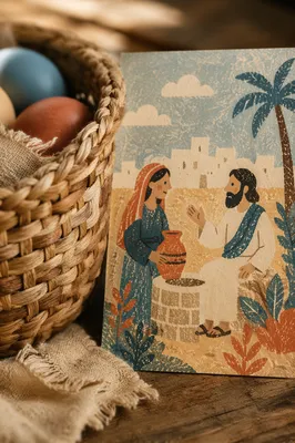 Rustic Woven Basket Texture with Easter Eggs