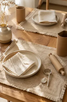 Neutral Woven Linen Placemat Table Texture