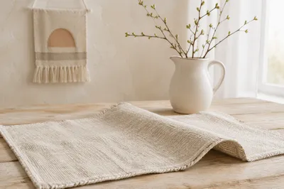 Neutral Woven Linen Placemat on Rustic Table