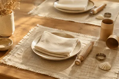 Neutral Woven Linen Placemat Table Texture