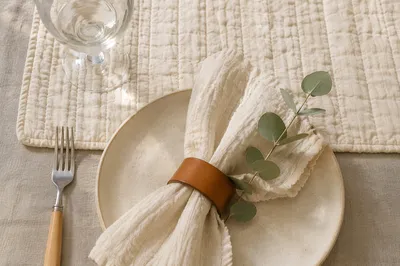 Neutral Woven Linen Table Texture Background