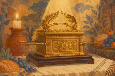 Golden Ark Cherubim in Sacred Candlelight