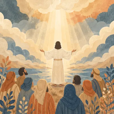 Ascension of Jesus in Golden Clouds