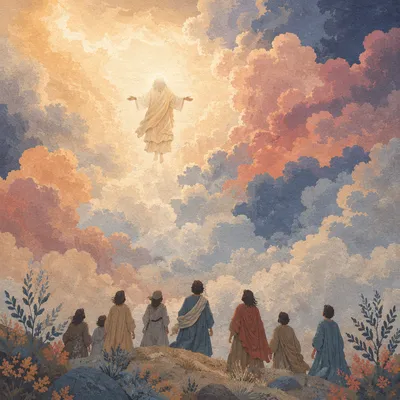 Ascension of Jesus Above Watching Disciples
