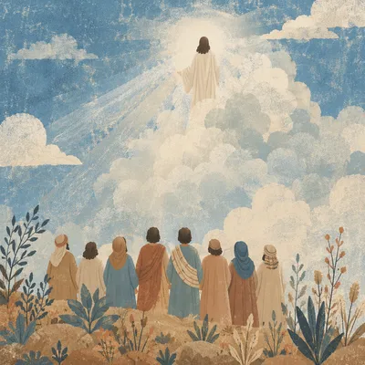 Jesus Ascending Above Disciples on Hillside