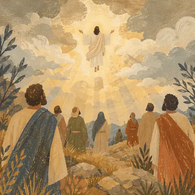Jesus Ascending Above Clouds at Dawn